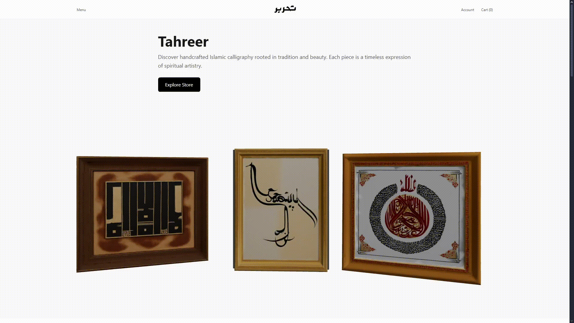 Calligraphy Ecommerce Website - Slide 1 - Web Development Project